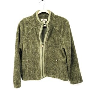 Woolrich Full Zip Fleece Jacket Womens Medium Fuzzy Olive‎ Heather Green